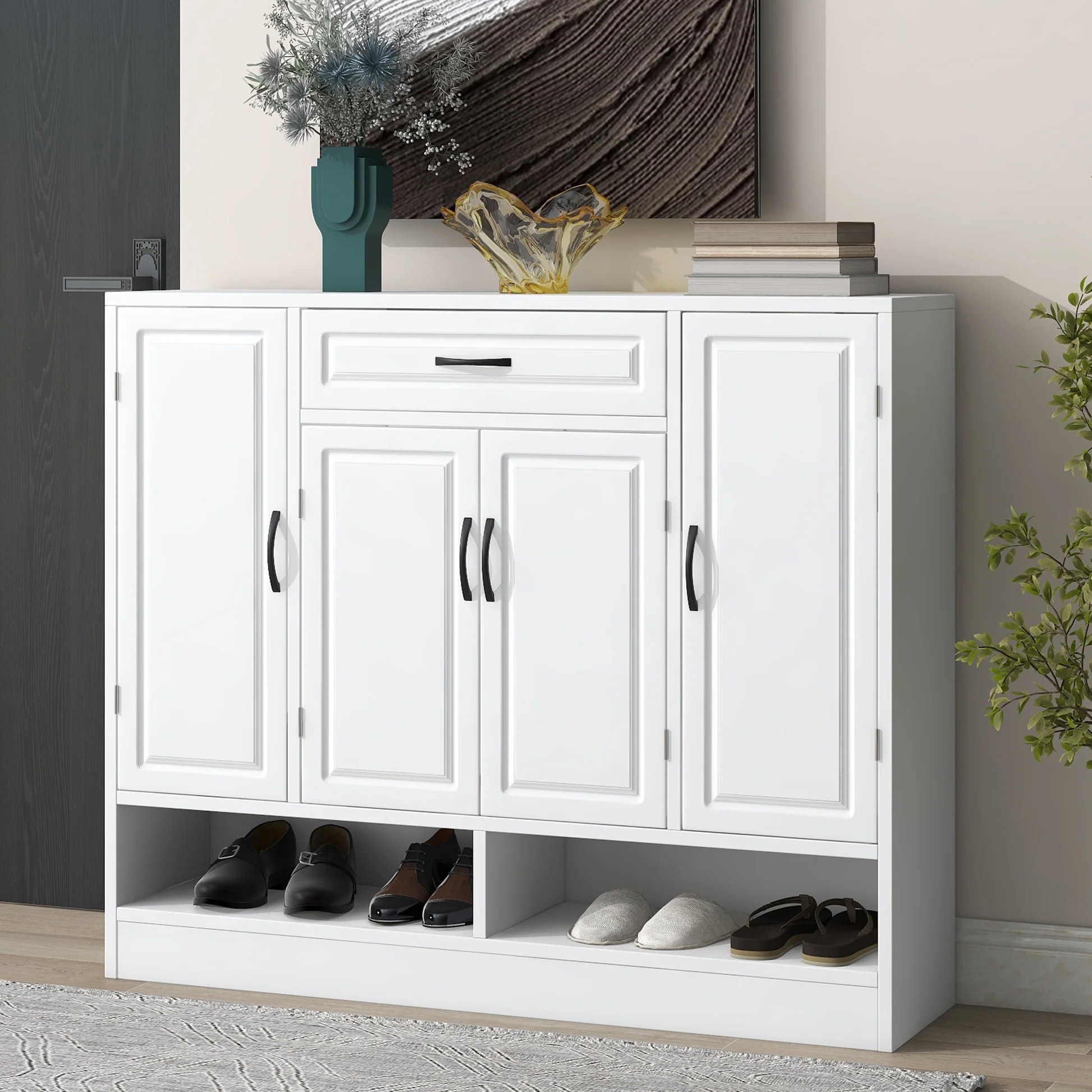 ON-TREND Sleek and Modern Shoe Cabinet with Adjustable Shelves, Minimalist Shoe Storage Organizer with Sturdy Top Surface, Space-saving Design Side Board for Various Sizes of Items, White WF304415AAK63980525763330120