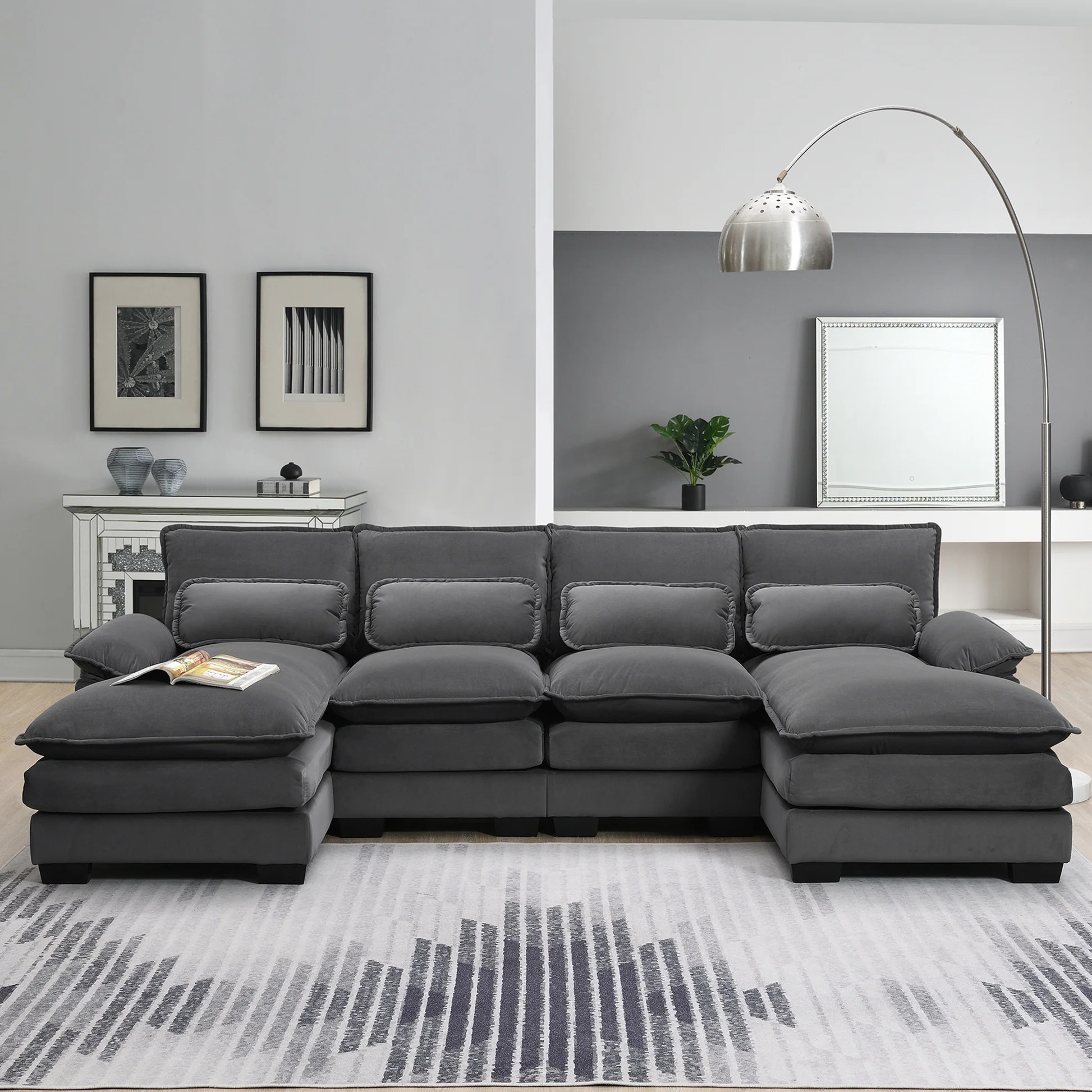 [VIDEO proporcionado][Nuevo] Sofá seccional moderno en forma de U 109.8*55.9', con almohadas lumbares, mueble simétrico tapizado para 6 personas, sofá cama con chaise longue para sala de estar, apartamento, 5 colores63888956912515120