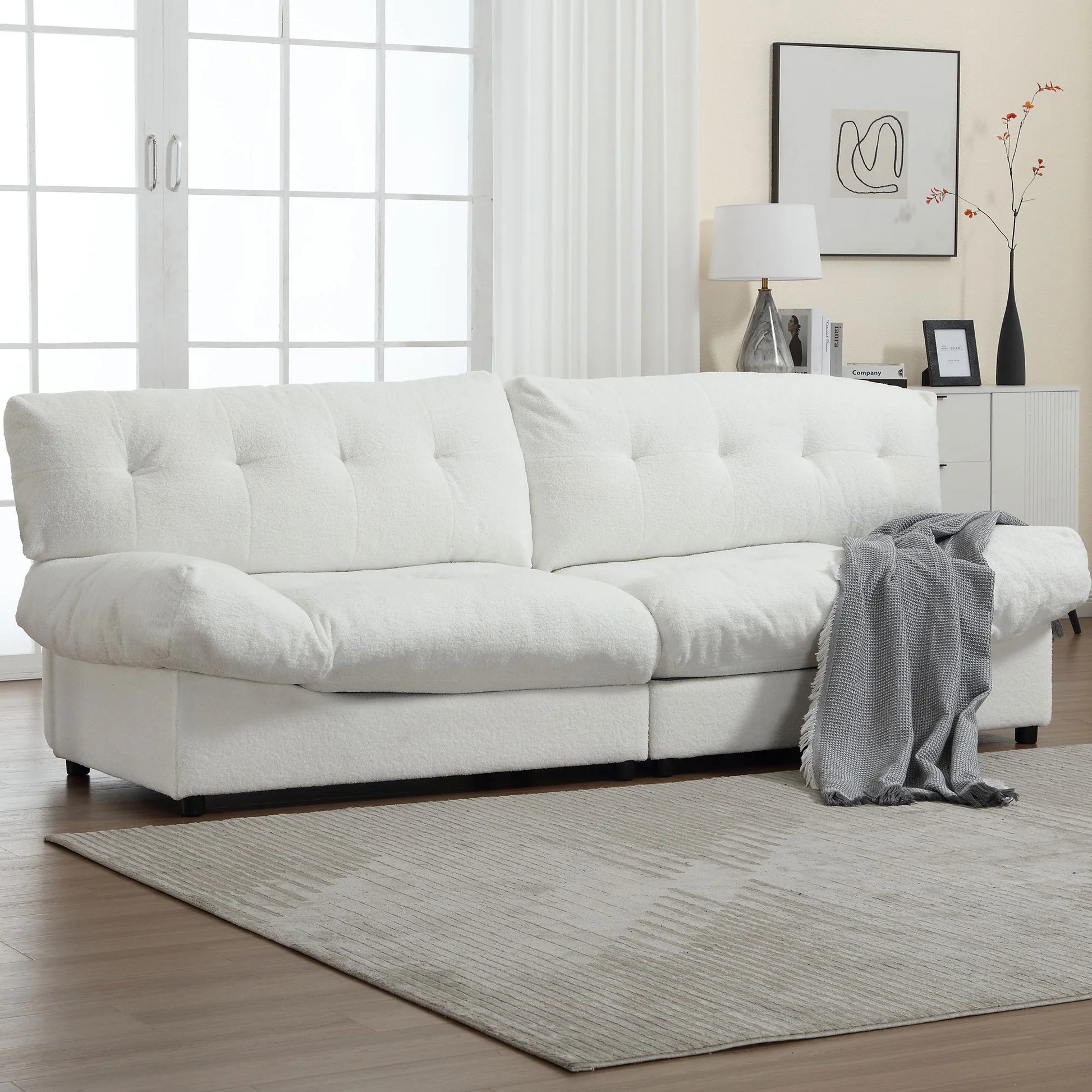 [VIDEO proporcionado][Nuevo] Sofá estilo nube, tela de terciopelo teddy, cómodo sofá acolchado tipo nube para sala de estar, apartamento W2705S0000363886973657217120