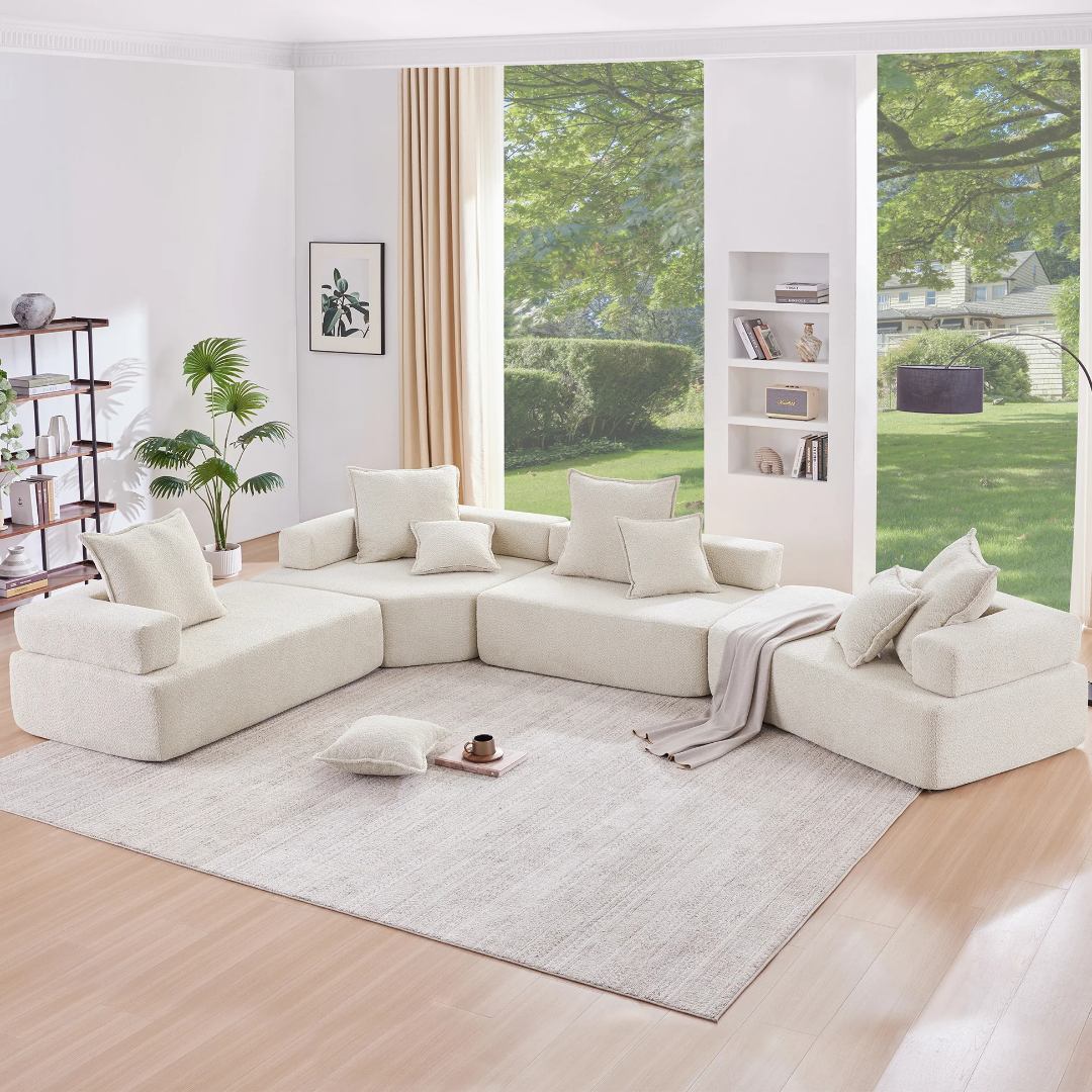 156''Oversized Modular U Shaped Sectional Sofa,Luxury Boucle Floor Couch Set,Convertible Compressed Couch,Spacious Foam-Filled Sofa for Living Room,4 PC Free Combination,2 Colors N723S1290A63876978381187120