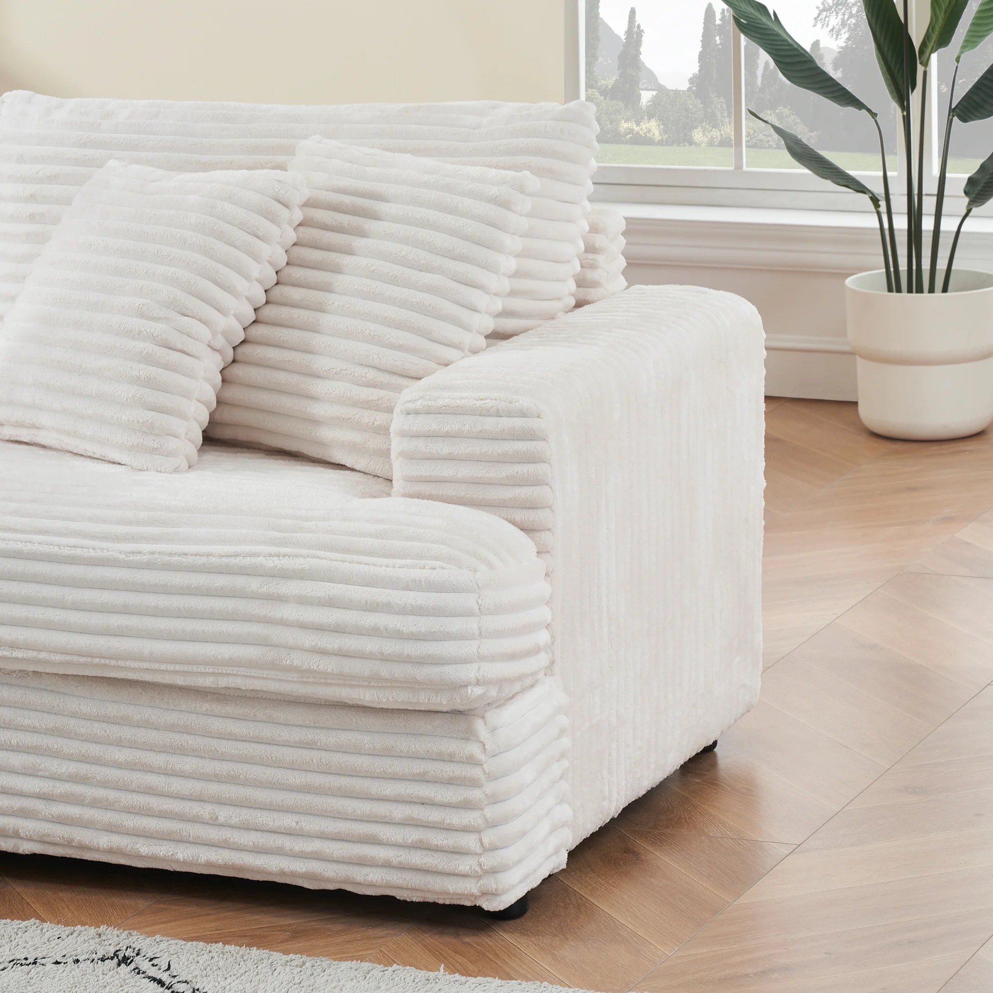 79.3 inches long, Corduroy Sofa, with 4 Matching Toss Pillows Sleek Design Spacious and Comfortable 3 Seater Couch for Modern Living Room,WHITE W1658S0004463888849946371122