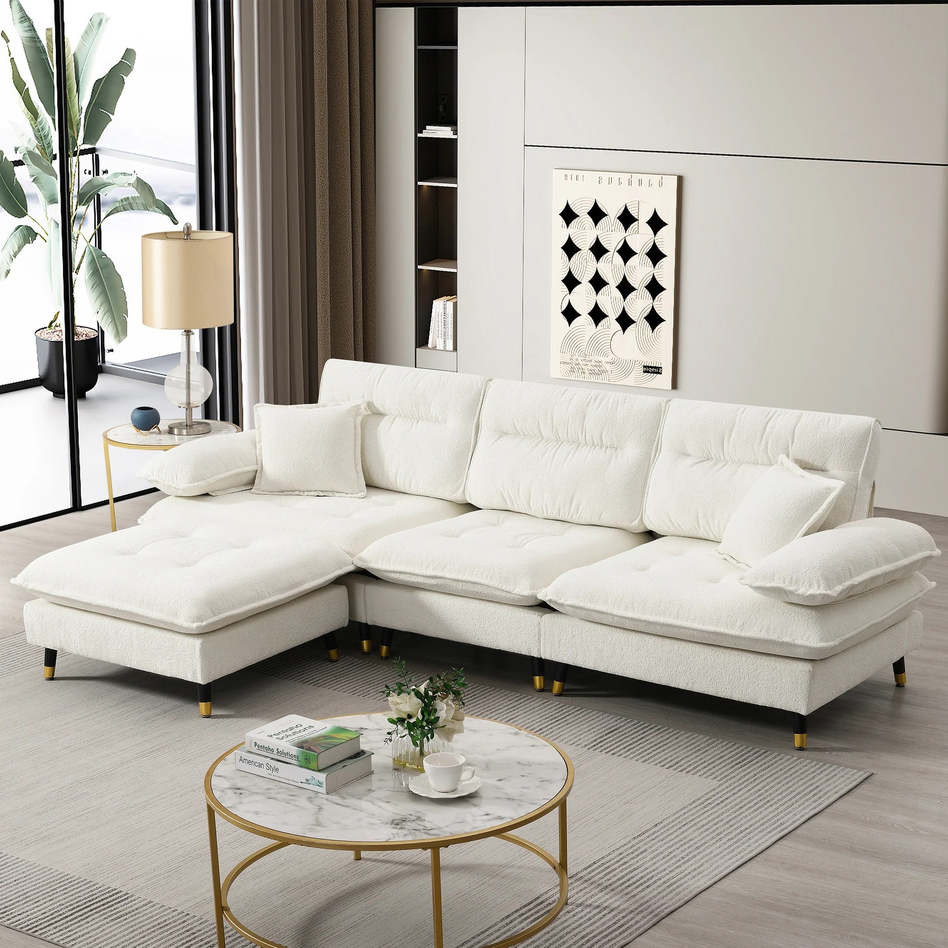 Sofá Seccional Convertible en Forma de L 106*66.5", Juego de Sofá Acolchado de 4 Plazas con Patas Ajustables de Dos Tonos, Tela Cloud Chenille, Otomán Móvil para Sala de Estar, Apartamento, Oficina, 3 Colores N723S6035A63887455569665120