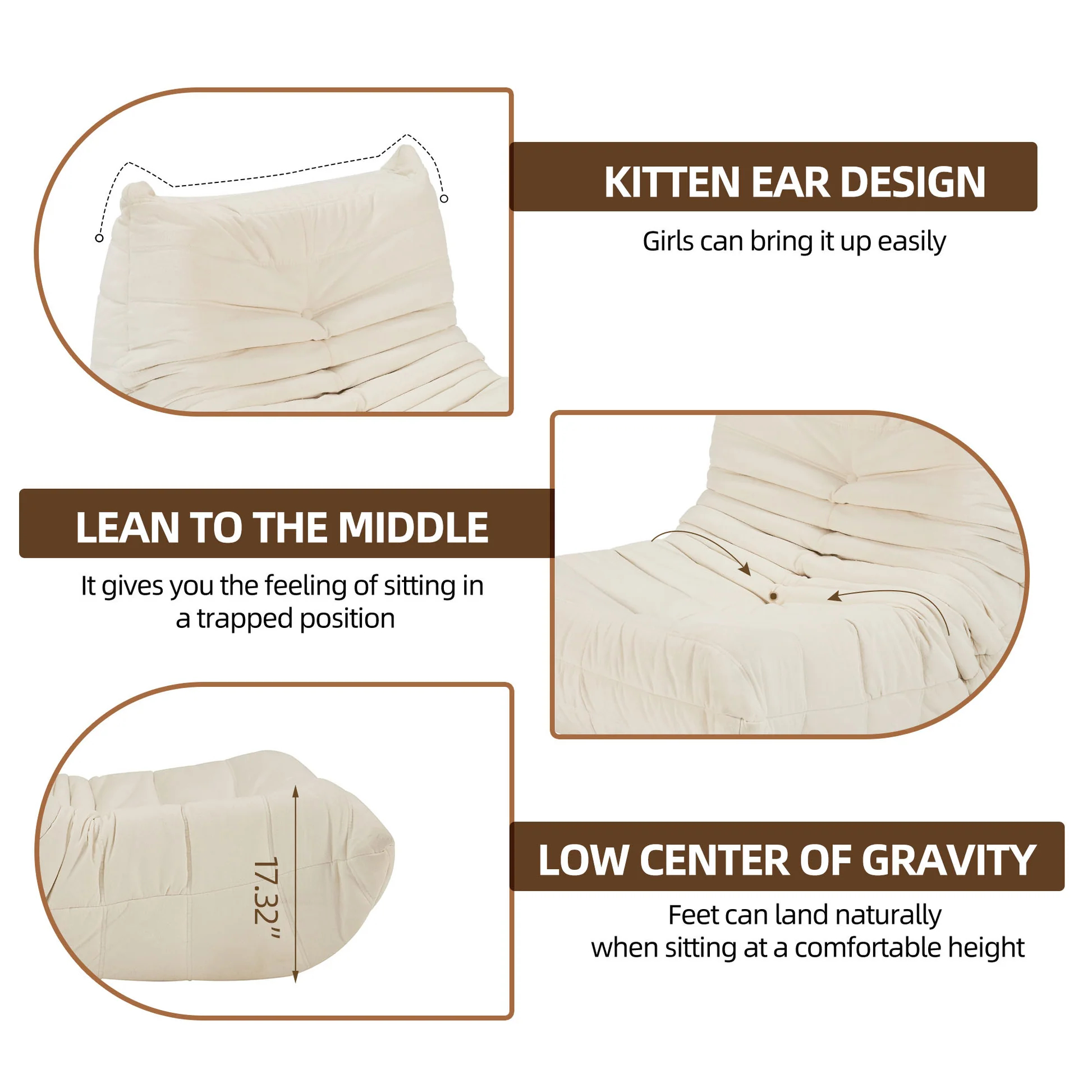 No Installation Bean Bag Chair Big Beanbag Chair for Adults Bean Bag Lounger Foam Chair for Home, Apartment, Living room or Gaming Venue Sofa in a box W2733P18383663877093513347122