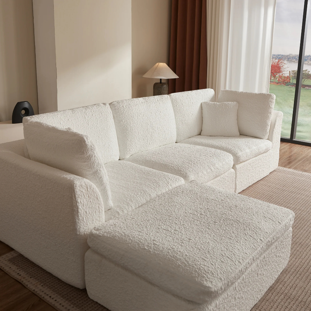 110' Cloud Sectional Couches for Living Room, Convertible L-Shape Couch with Ottoman, 3 Seater Modular Sectional Sofa, Warm White W1359S0001763876885924995121