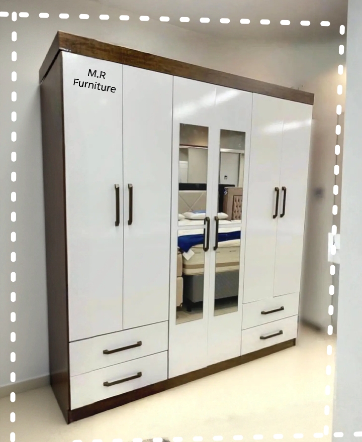 M.R. Furniture Wardrobe with White Doors and Glass Panels