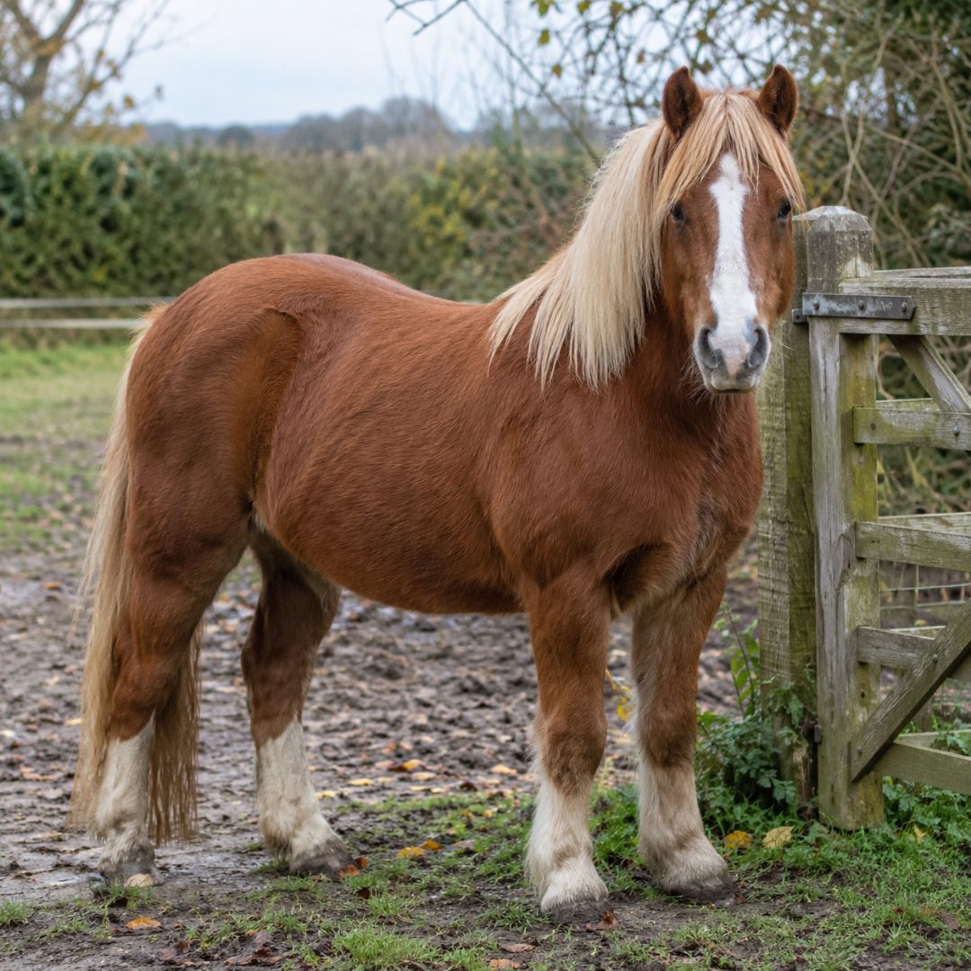 Welsh pony with white blaze, friendly and quiet