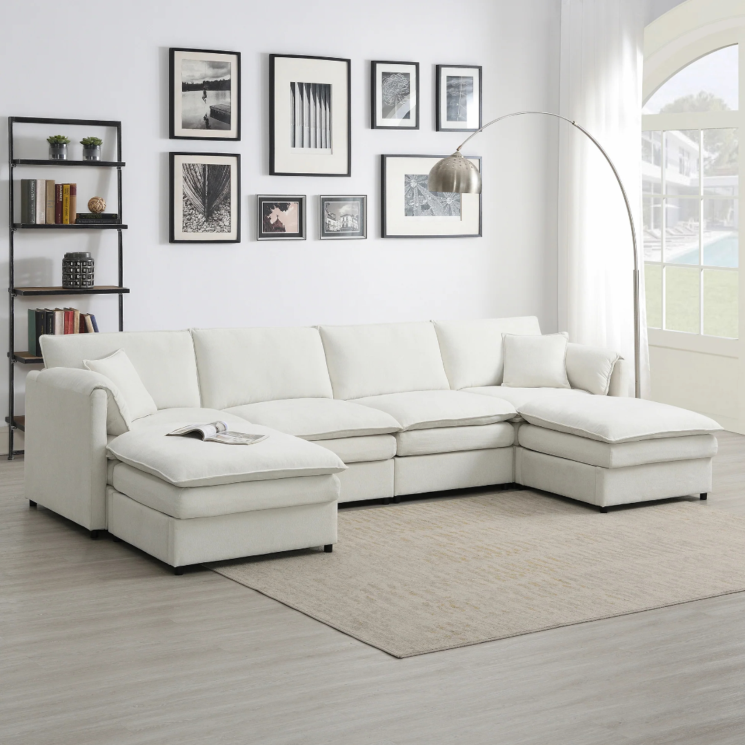 [VIDEO proporcionado] [Nuevo] Sofá seccional modular Chenille 134*66', conjunto de sillón nube en forma de U con cojines dobles, sofá cama de 6 asientos con otomanas, mueble grande para interiores para sala de estar, 3 colores63876926329987120