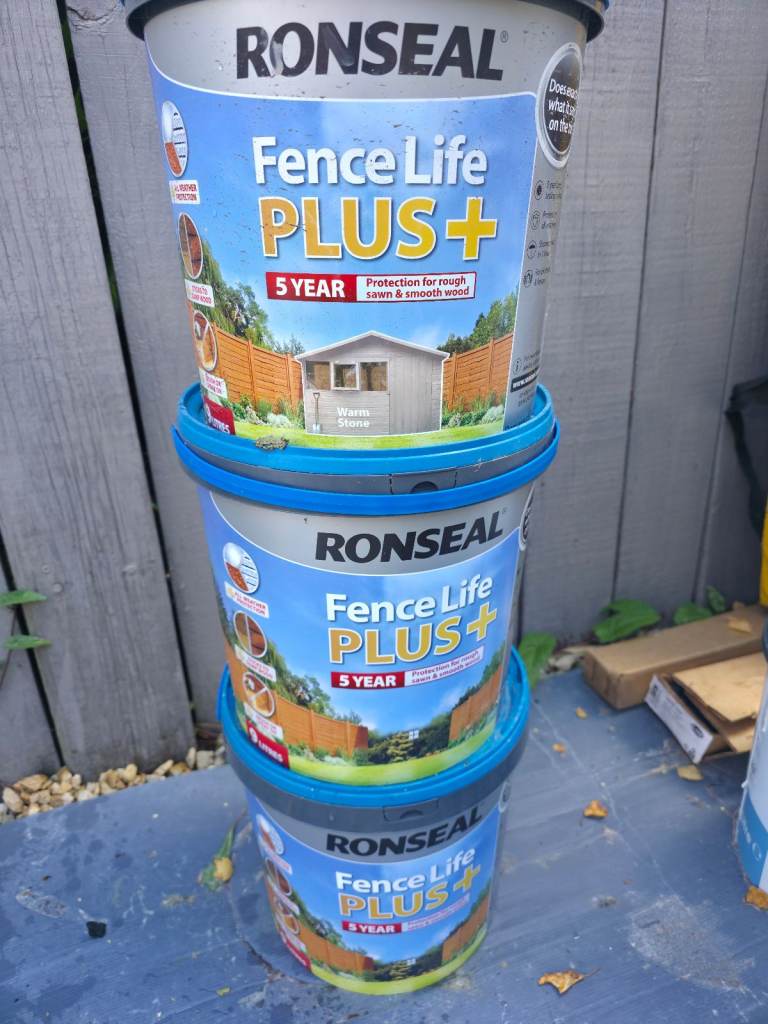 Ronseal Fence Life Plus+ paint, three tubs, for sale