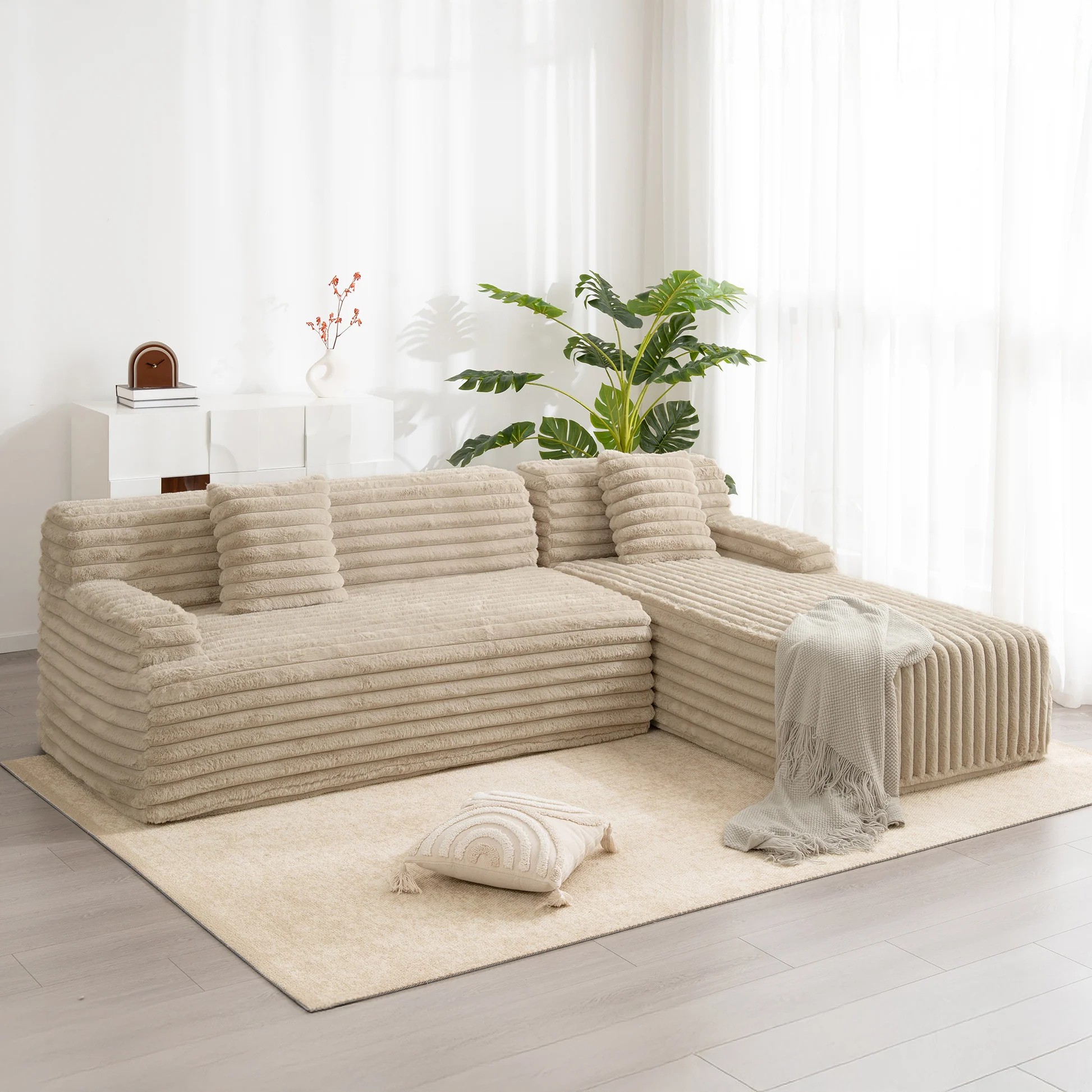 110' Cloud Sectional Sofa Upholstered Couch Free-combined Sofa for Living Room, Light Coffee N719S001820D63888933291779122