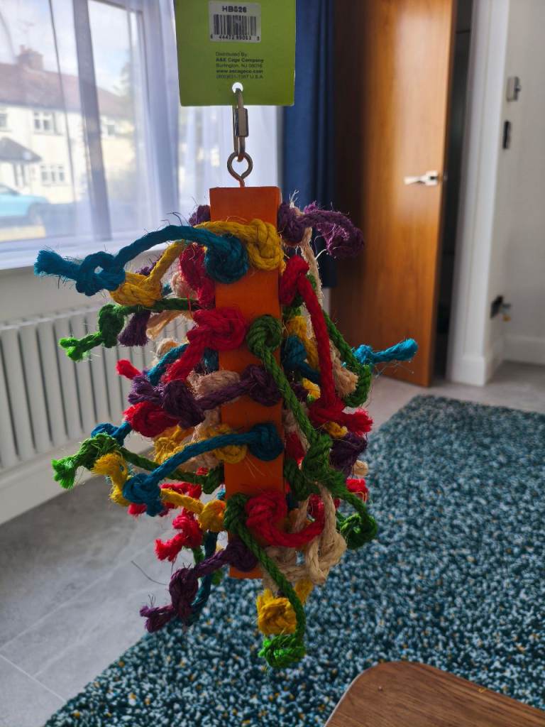 Colorful Yarn Cat Toy with Green Tag