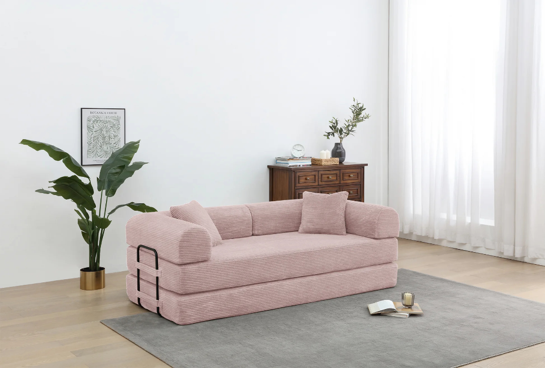 Sofá Cama Convertible con Almohada Cilíndrica - Sofá con Colchón plegable de Cordón con Estructura de Forma Fija para Sala de Estar, Dormitorio, Salón, Estudio - ROSA W3199P31130863876896829825120