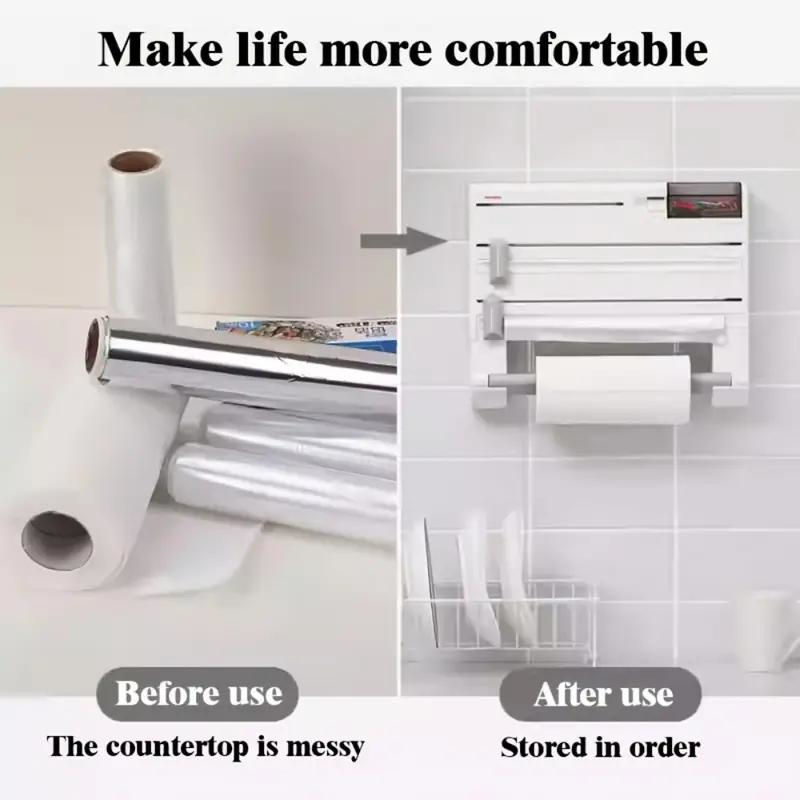 Kitchen Storage Rack Plastic Wrap Foil Dispenser Paper Towel Holder 6 in1 Wall Mounted64517368288898123