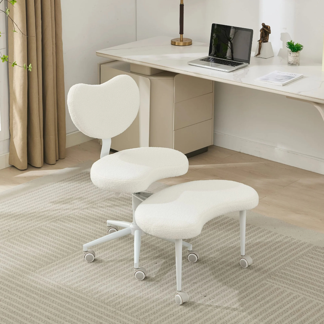 Meditation Chair Plus, Cross Legged Chair with Wheels, ADHD Chair, Criss Cross Desk Chair with Lumbar Support and Adjustable Stool, Flexible Design for Fidgety Sitters, Ivory W1143P31494263876870926593120