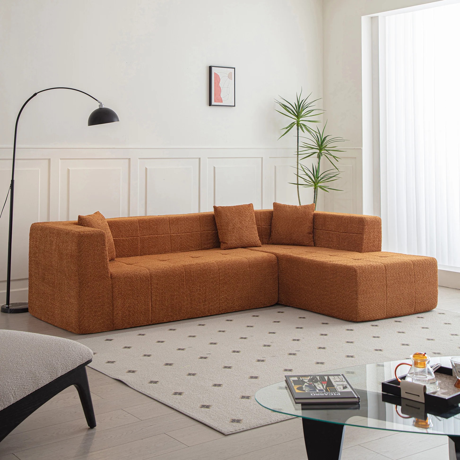 Sofá modular en forma de L de 105,5', juego de sillón cómodo con asiento profundo capitoné y chaise longue para sala de estar W848S0004163888708413441120