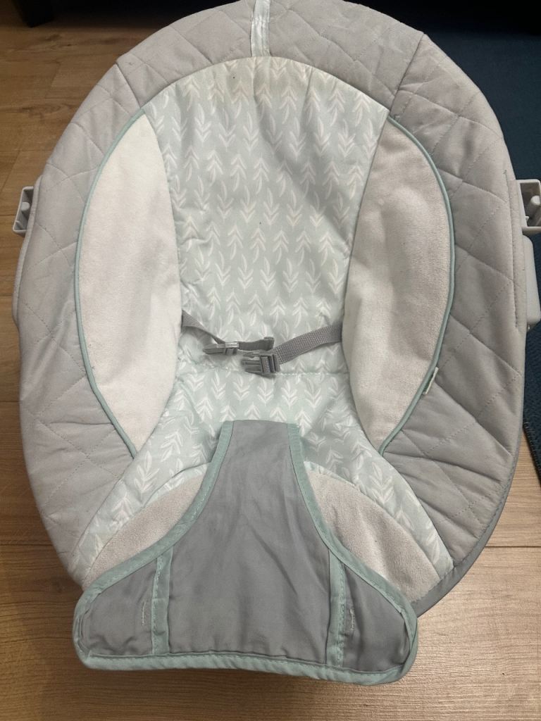 Grey Baby Bouncer Seat with Harness and Leg Rest