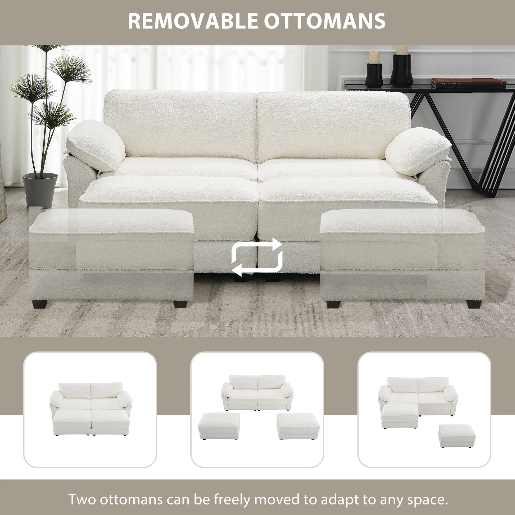 Free Combination Modular Convertible Sectional Sofa Bed Set, 4 Seat Upholstered Sleeper Corner Couch, Deep-Seat Loveseat with Ottoman for Living Room, Office, Apartment,2 Colors GS006022AAA63888759627267122