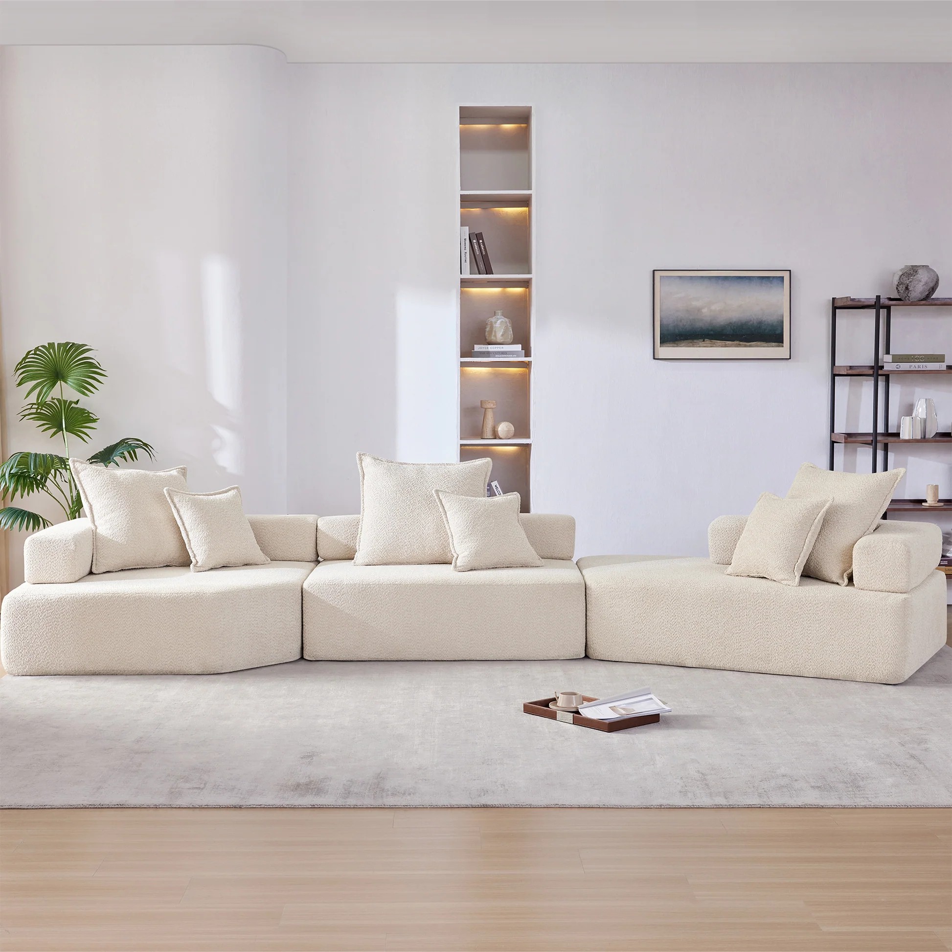 Sofá Seccional Modular Extralarge, Juego de Sofá de Piso Lujo Bouclé, Sofá Comprimido Convertible, Sofá Espacioso Relleno de Espuma para Sala de Estar, 3 Piezas Combinación Libre, 2 Colores N723S1293A63889010191491120
