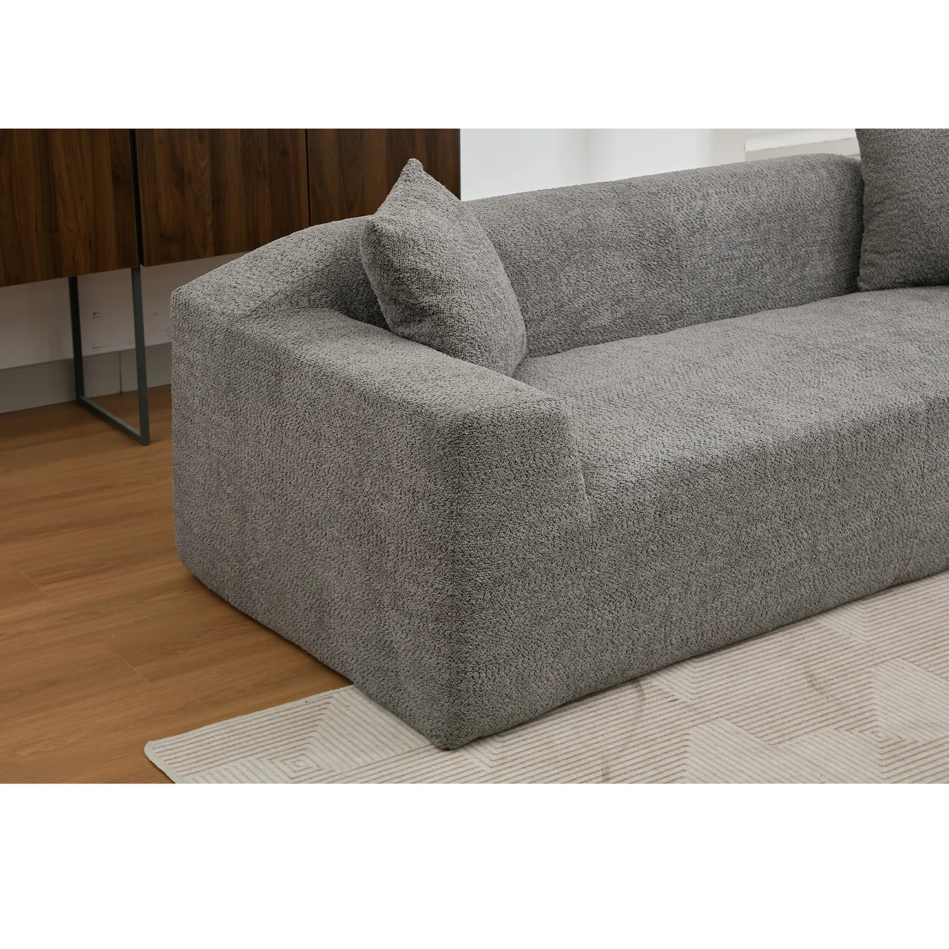 [NUEVO LLEGADO] [VIDEO PROPORCIONADO] Juego de sofá nube bouclé de 2 piezas, juego de sofás tapizados, sofá moderno de 3 y 2 plazas con mesa auxiliar de MDF para sala de estar, apartamento, sofá 3+2, bouclé, gris oscuro W2108S000763902061996674122