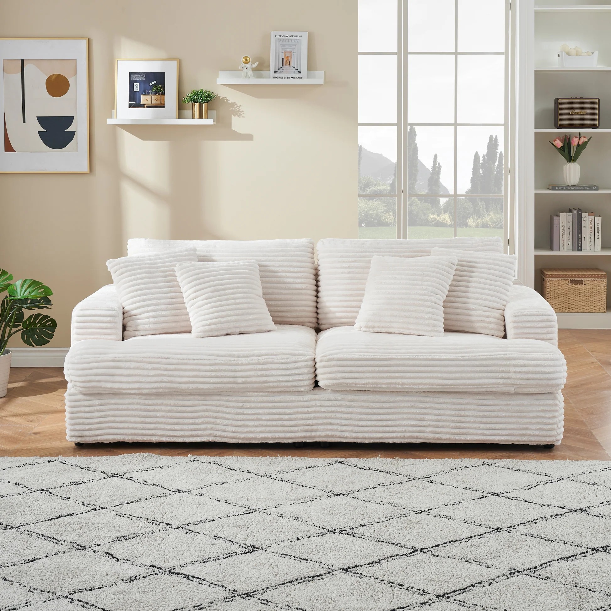 79.3 pulgadas de largo, sofá de terciopelo, con 4 cojines decorativos a juego, diseño elegante, espacioso y cómodo, sofá de 3 plazas para sala de estar moderna, BLANCO W1658S0004463888849946371120