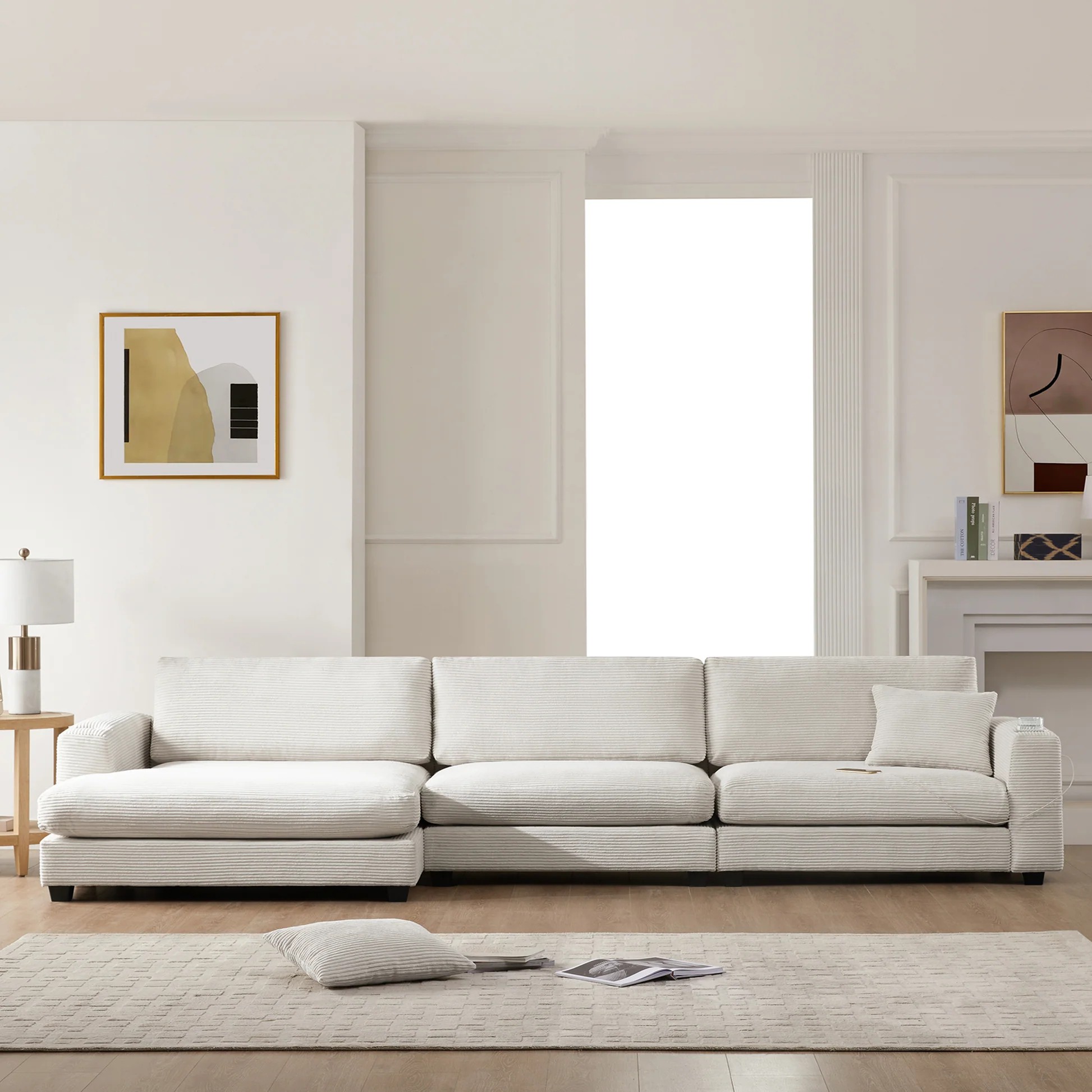 Sofá Seccional de Terciopelo con Puerto de Carga USB y Portavasos, Asiento Profundo, Sofá en Forma de L, 134*54", 3 Colores N723S0200A63888994142851121