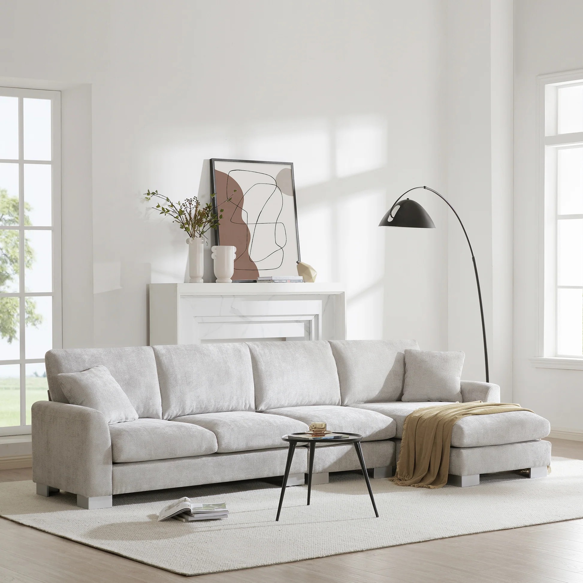 119*55' Modern Oversized Sectional Sofa,L-shaped Luxury Couch Set with 2 Free pillows,5-seat Chenille Indoor Furniture with Chaise for Living Room,Apartment,Office,2 Colors GS006018AAE63888969523459120