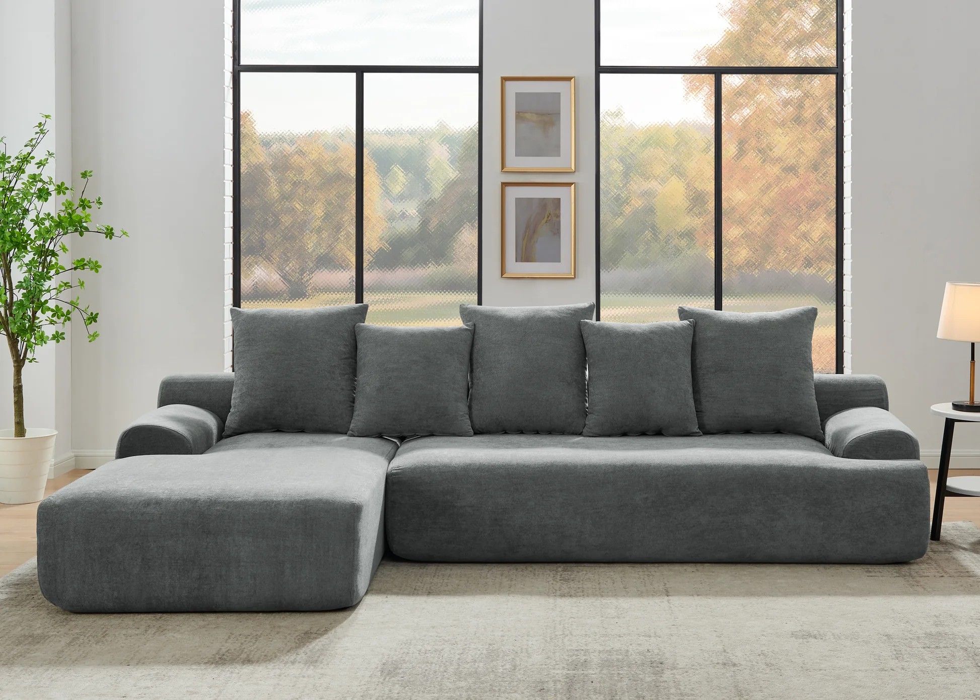 110.25x67'' Modern Upholstered L-Shape Sectional Sofa Couch, Modular Compressed Sofa with Free Combination for Living Room Bedroom, Melange Velvet, Grey W1413S0008263888797895555120