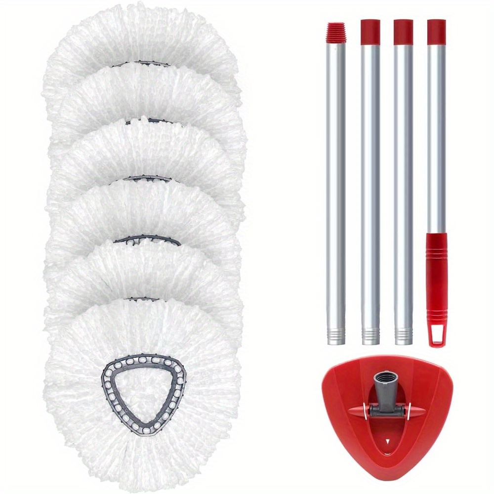 Spin Mop Replace Head Base, Handle Compatible with O Cedar EasyWring Microfiber Spin Mop,6 Mop Refills Replacement Heads, 30-58" Mop Handle and 1 Mop Base Combo Set64773450470530120