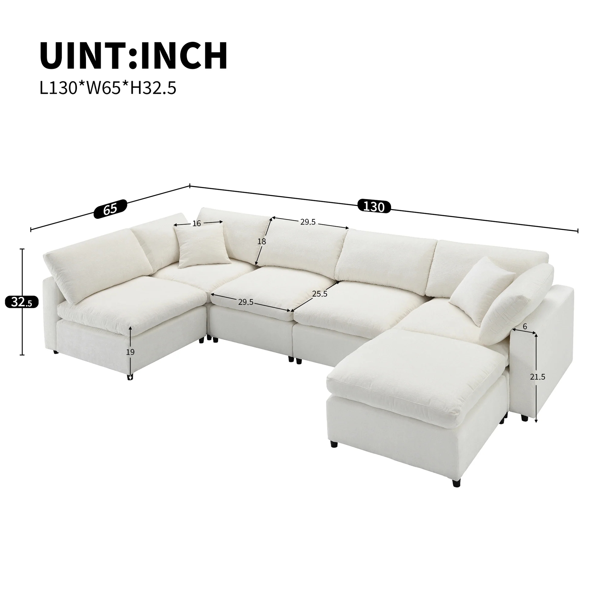 130*65' Modern Modular Cloud Sofa Bed, 6 Seat Chenille Sectional Couch Set with Ottoman,Free Combination,Convertible U Shaped Sleeper Sofa for Living Room, Apartment, 3 Colors N723S9583A63877103660291121