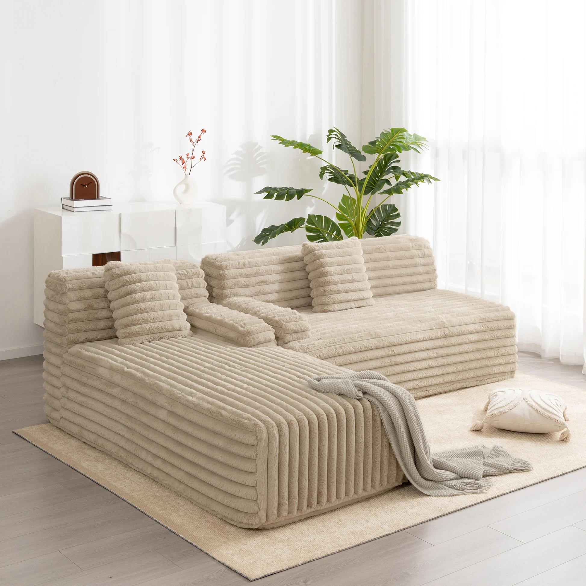 110' Cloud Sectional Sofa Upholstered Couch Free-combined Sofa for Living Room, Light Coffee N719S001820D63888933291779120