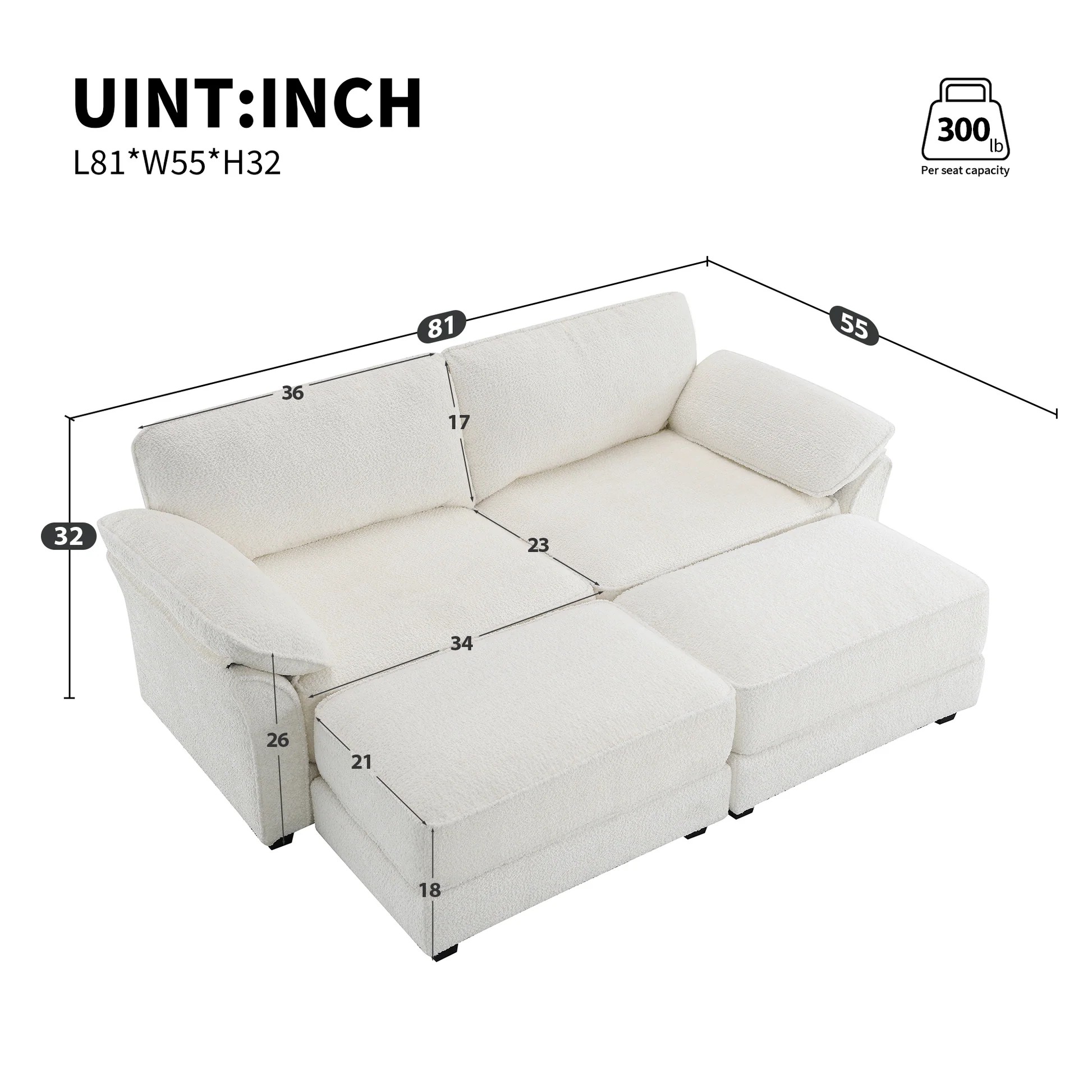 Free Combination Modular Convertible Sectional Sofa Bed Set, 4 Seat Upholstered Sleeper Corner Couch, Deep-Seat Loveseat with Ottoman for Living Room, Office, Apartment,2 Colors GS006022AAA63888759627267121