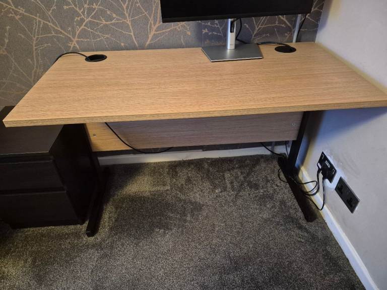 Wooden Office Desk with Cable Management, Collection Only
