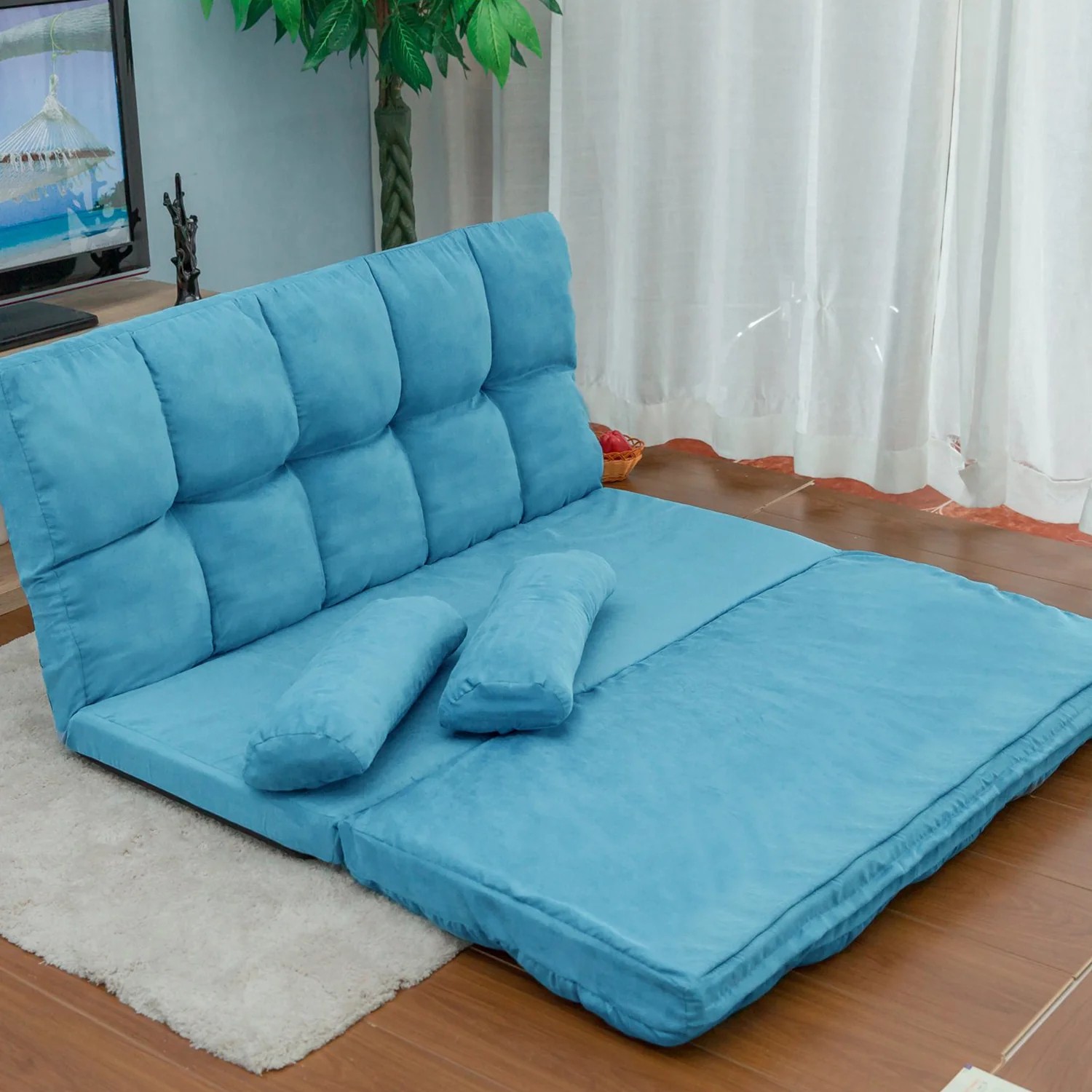 Sofá de Dos Plazas, Sofá Bajo y Sofá con Dos Almohadas (Azul) PP036317CAA63921525720066121