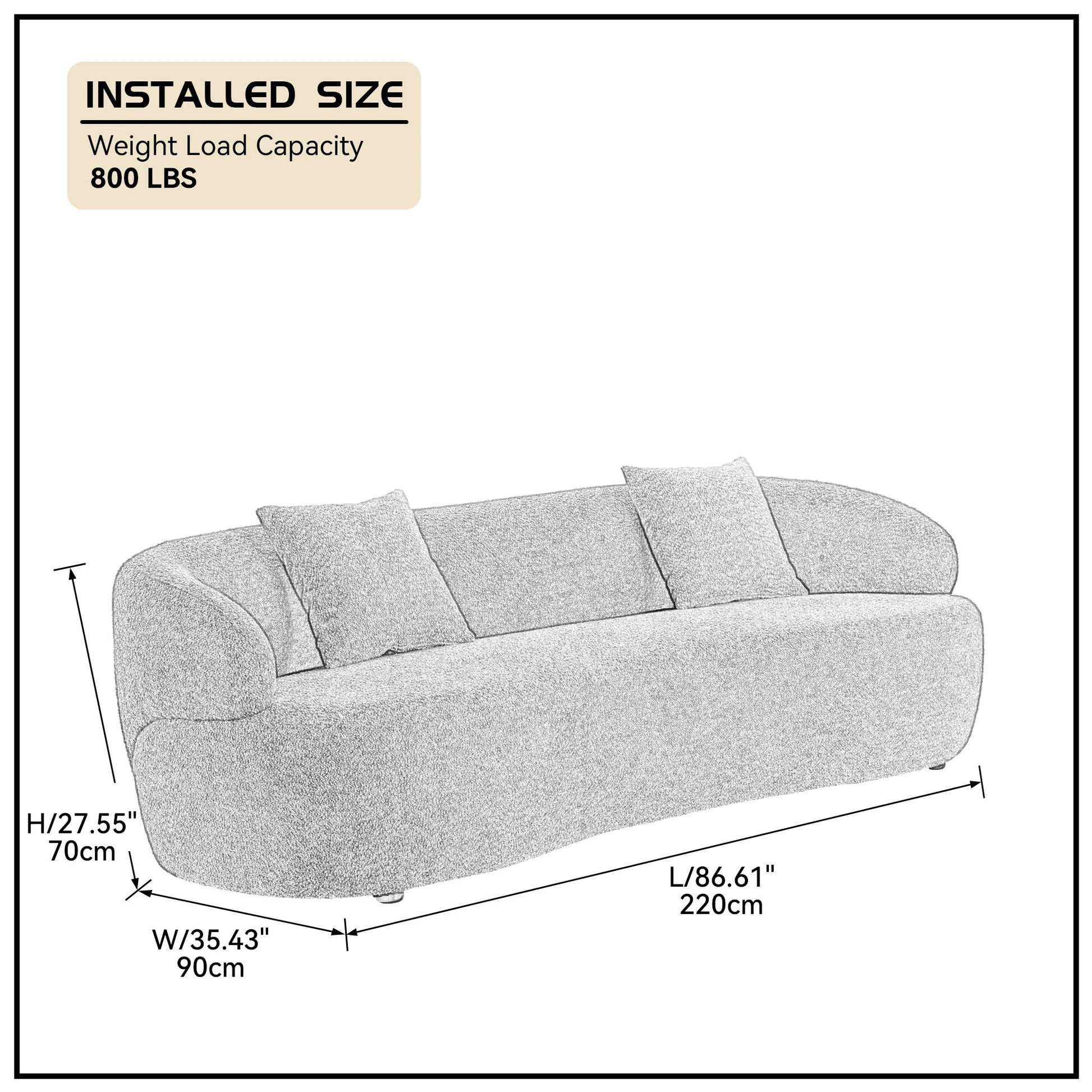 Sofá curvo moderno de mediados de siglo, sofá cama nube de 3 plazas, sofá tapizado Bouclé para sala de estar, dormitorio, oficina, beige W8764201363886960612097121
