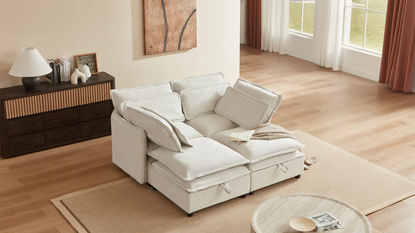 Sofá modular de cojín de doble capa U_Style, combinable libremente, para 4 personas con función de almacenamiento, incluye 4 cojines suaves, perfecto para salas de estar, oficinas y apartamentos WY000422AAA63876855892867122