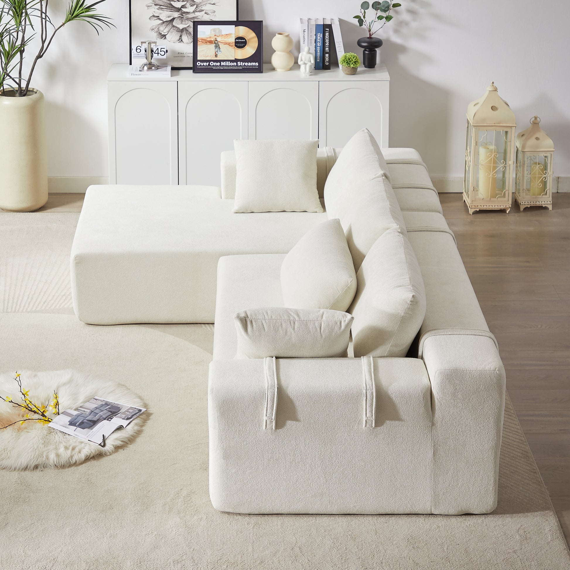 Modern Chenille Upholstered Sectional Sofa Couch Set,Modular 108' L Shaped Sectional Living Room Sofa Set With 6 Pillows,Free Combination Sofa Couch for Living Room,Bedroom(Left Chaise) W834S0039863888921028483122