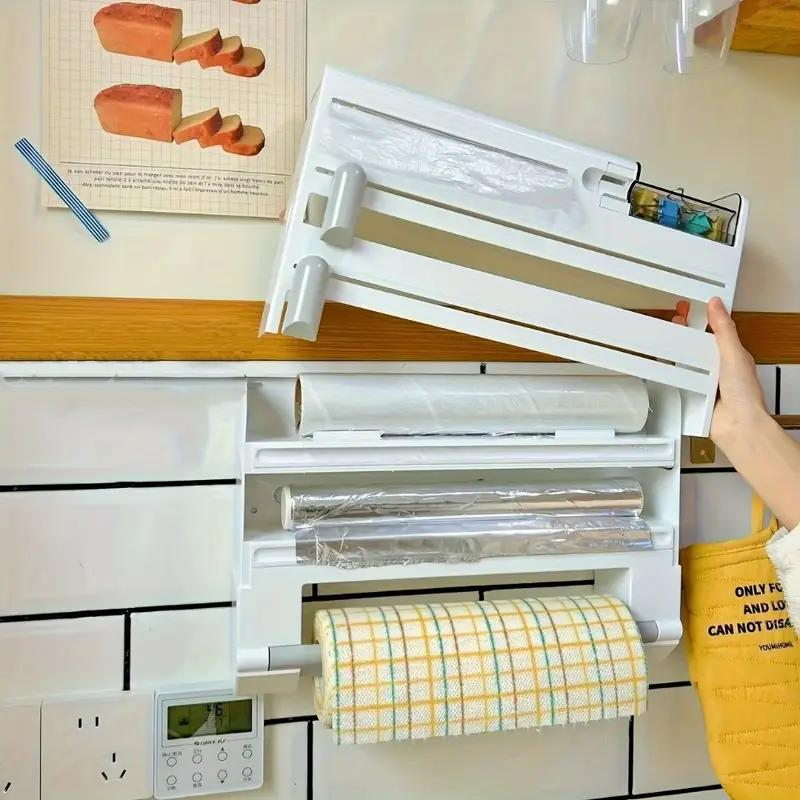 Kitchen Storage Rack Plastic Wrap Foil Dispenser Paper Towel Holder 6 in1 Wall Mounted64517368288898124