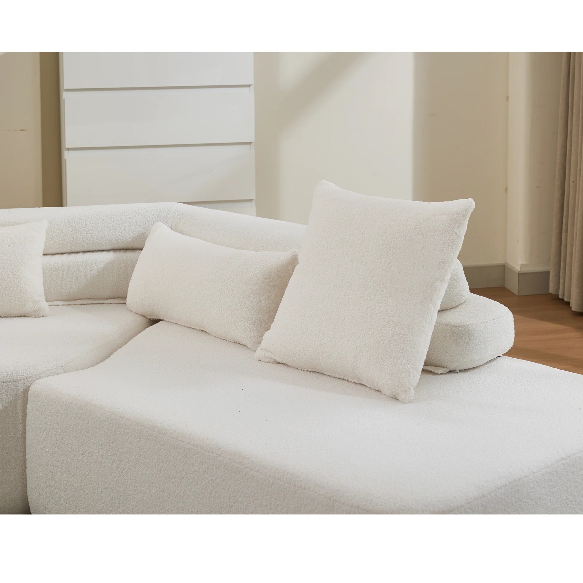 [NUEVO LLEGADA] [VIDEO PROPORCIONADO] Sofá Seccional Minimalista de Nube 128", Sofás Modernos, para 4 Personas, Sin Montaje, Dos Sofás Modulares, Tela Bouclé Teddy, Tapizado, Tela Antimanchas, Beige W2108S0009563886789688323122