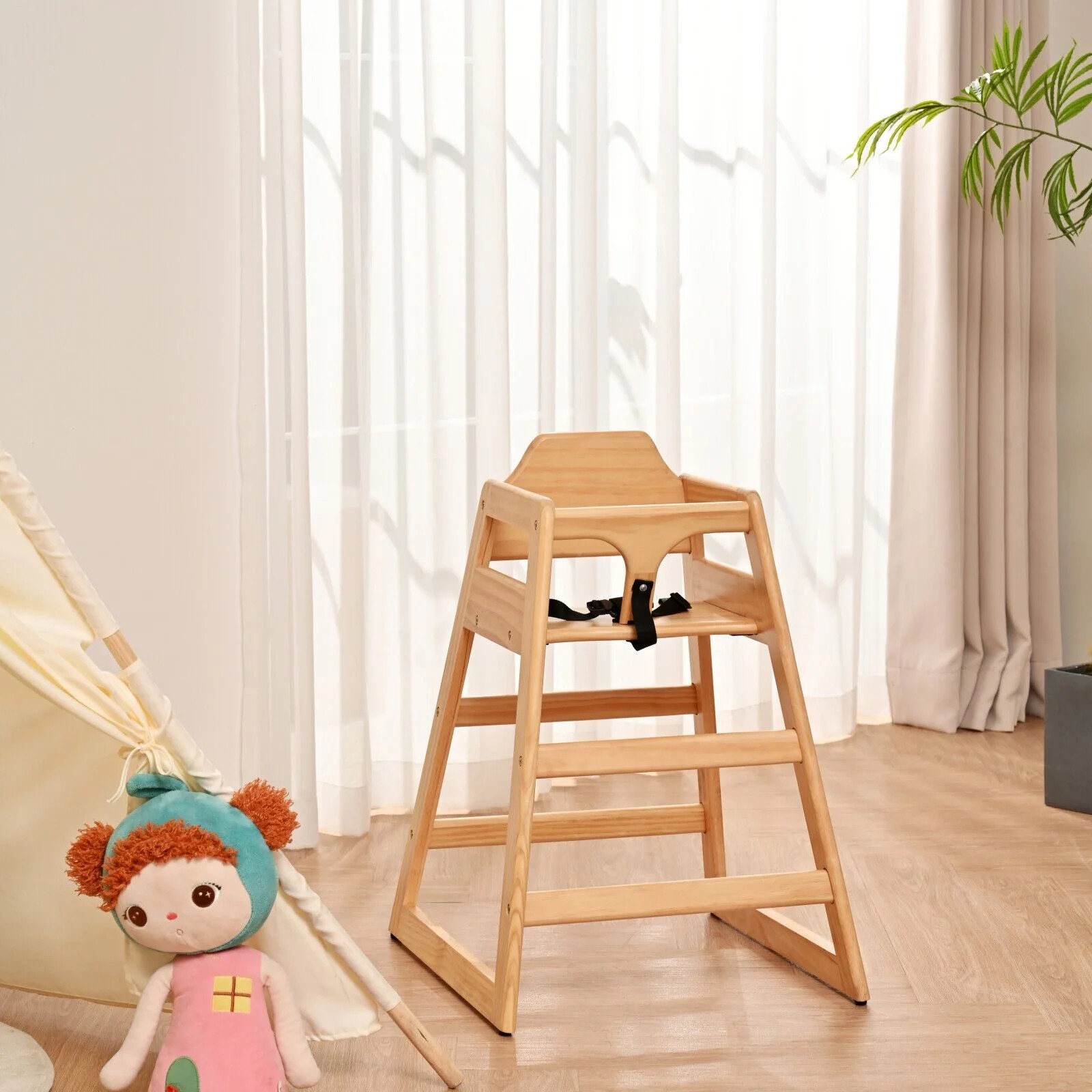 Silla elevadora portátil para bebés de madera maciza doble, para alimentar, comer y crecer, fácil de limpiar, acabado natural W2533P168034