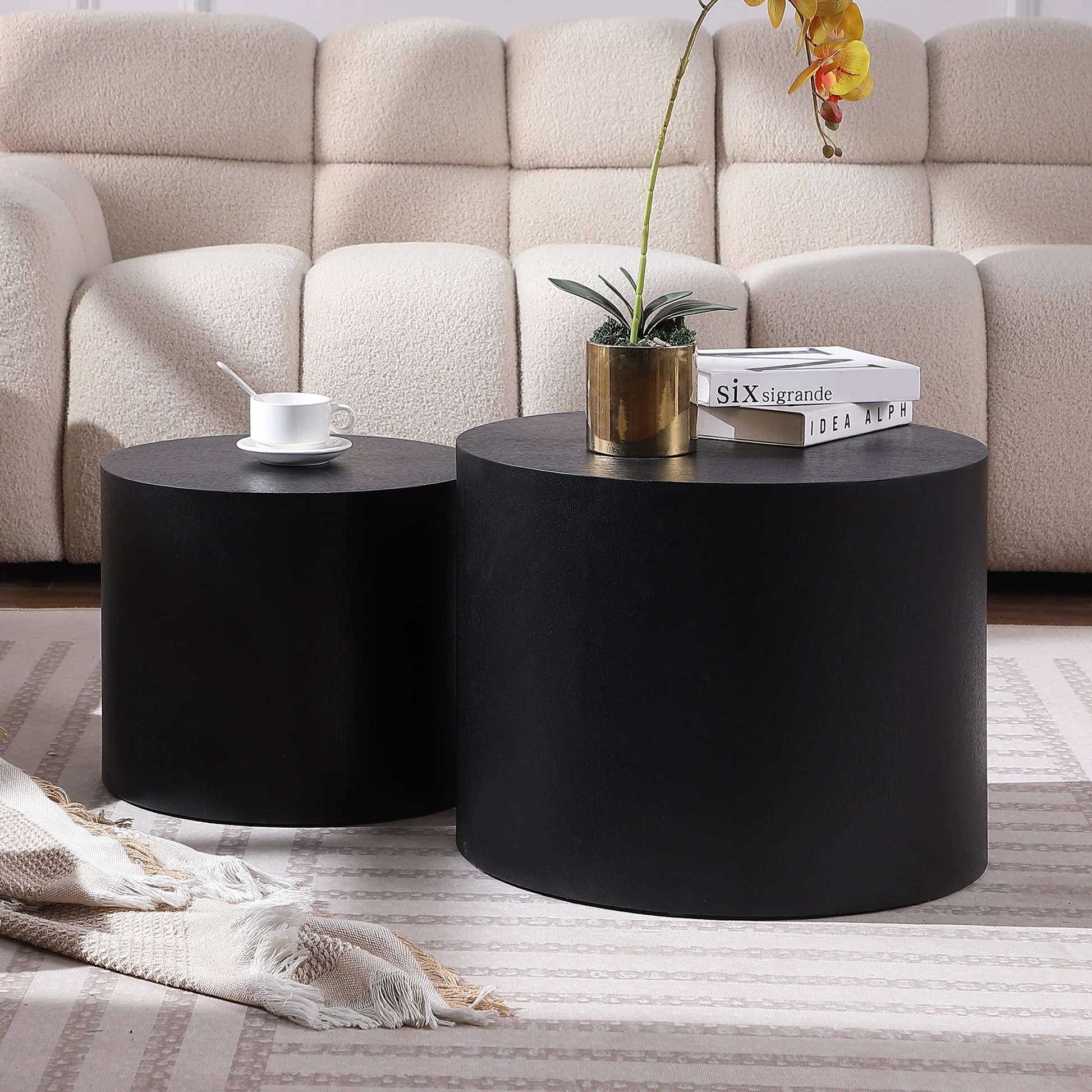 MDF with ash/oak/walnut veneer side table/coffee table/end table/nesting table set of 2 for living room,office,bedroom Black W8764012163932195475074120