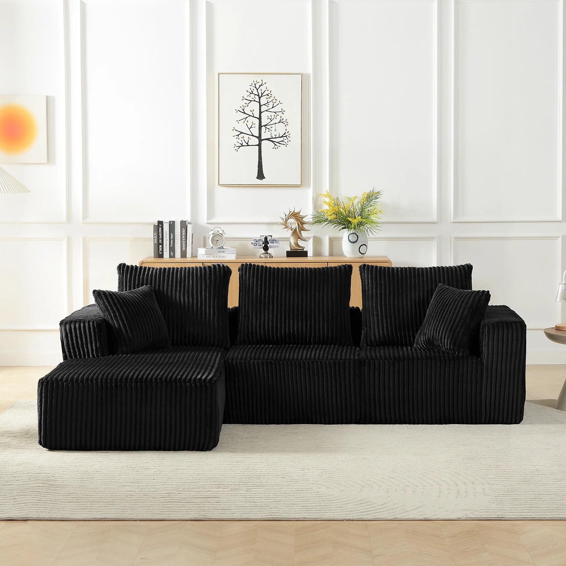 Modular Sectional Sofa, Modern Corduroy Cloud Couch with Deep Seat, Upholstered 4-Seater Sofa for Living Room, No Assembly Required W2339S0005163909108254723120