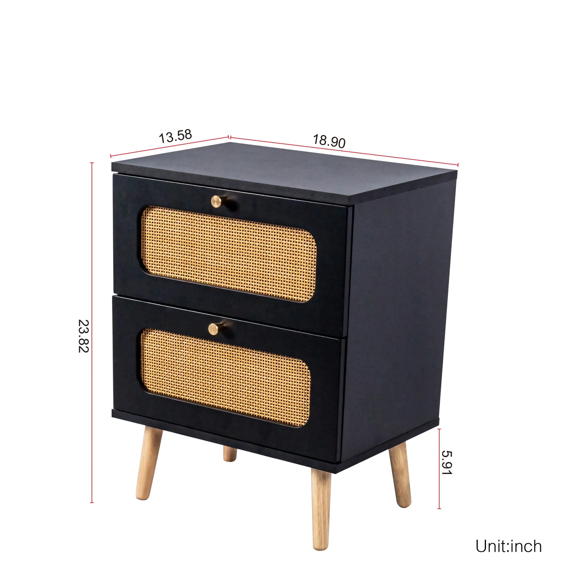 2-drawer Rattan Nightstand for Bedroom and Living Room, End Table, Side Table with 2 Hand Made Rattan Decorated Drawers W2282P22056163999386169346121