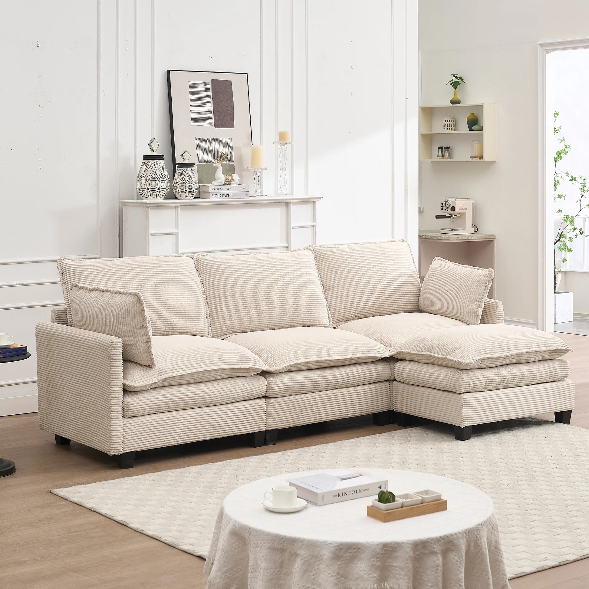 [VIDEO provided][New] Modular Sofa , Velvet Large U-Shaped Couch Comfy Upholstered 3-Seat Sofa with 1 Ottoman, 2 Lumbar Pillow, Deep Seat Couch for Living Room W2705s0002163888899345025120