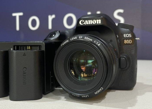 Canon EOS 80D Camera with 2 Batteries, Original Charger, and EF 50mm f/1.4 Lens