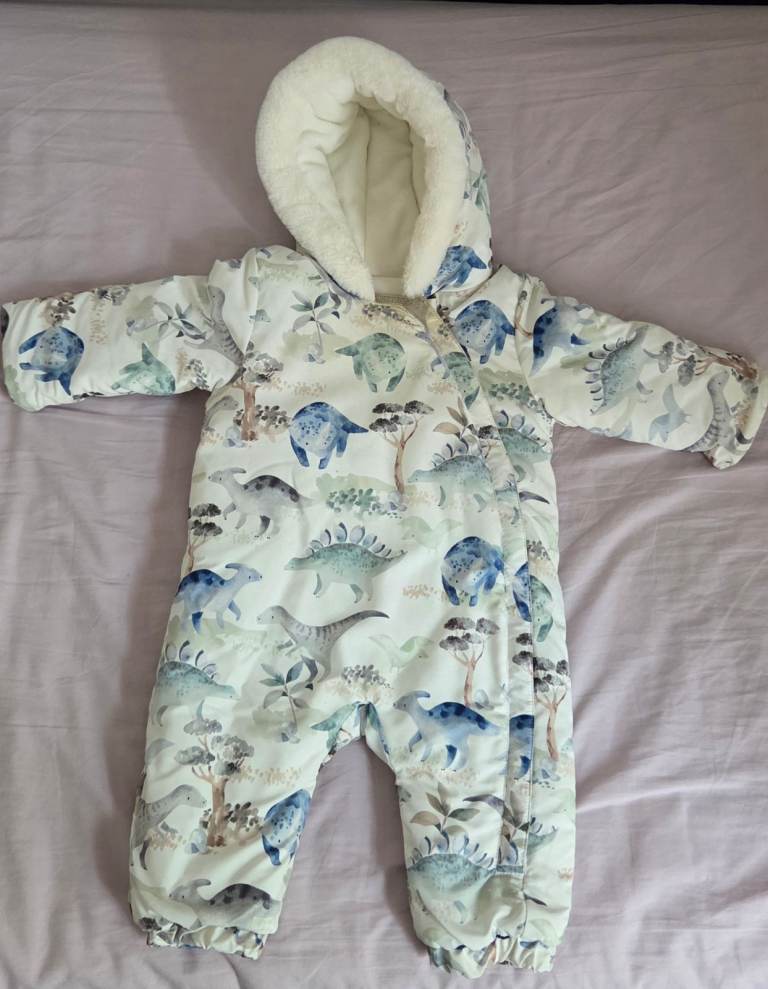Dinosaur Print Baby Snowsuit - Like New For Sale
