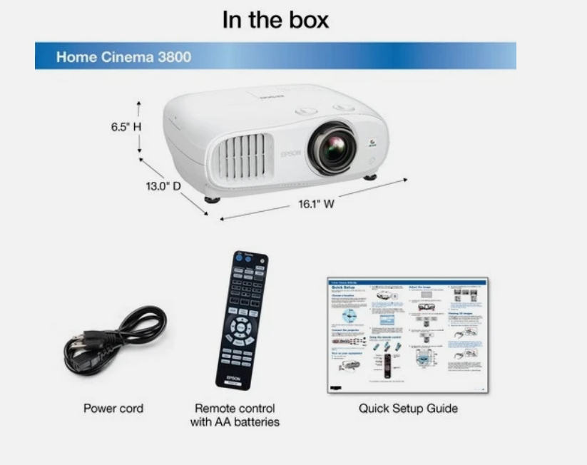 (Original $1649) Epson Home Cinema 3800 4K PRO-UHD 3-Chip Projector with HDR, Refurbished63203156952321122