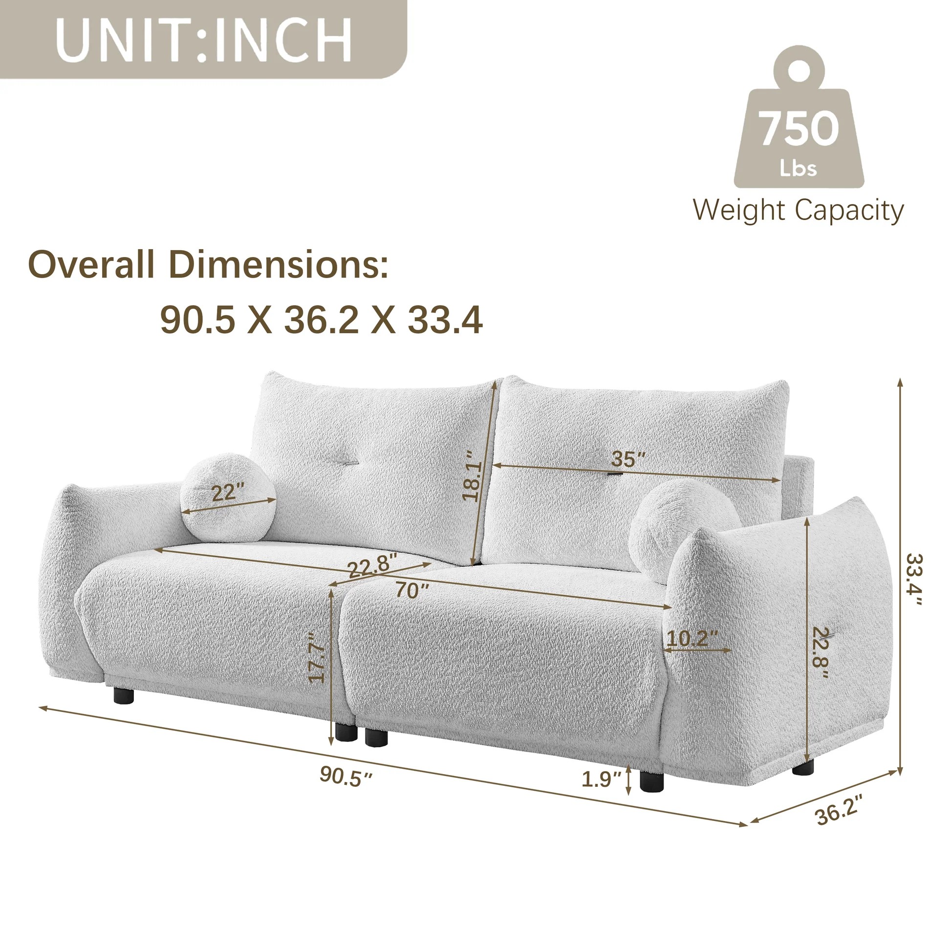 Mid-Century Modern Lamb's Wool 2-Seater Cushion Sofa in Gray Fabric with Cushions and Ball Pillows W1957S0000363909196873219121