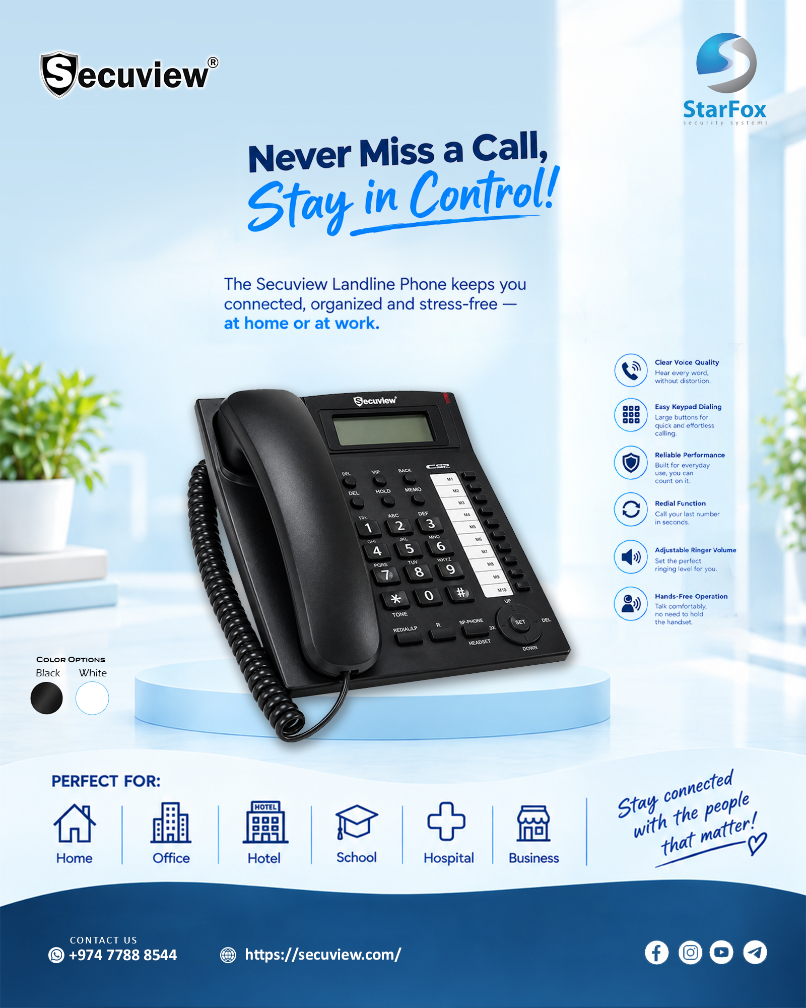 Secuview landline phone with caller ID and hands-free