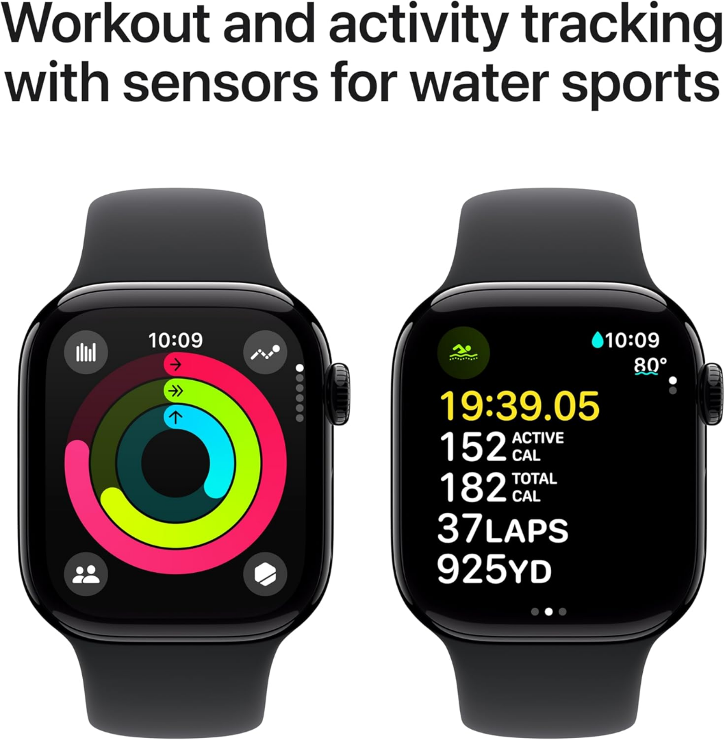 Apple Watch Series 10 [GPS + Cellular 42mm] with Jet Black Aluminium Case with Black Sport Band - S/M. Fitness Tracker ECG App  Always-On Retina Display Water Resistant63037900740611122