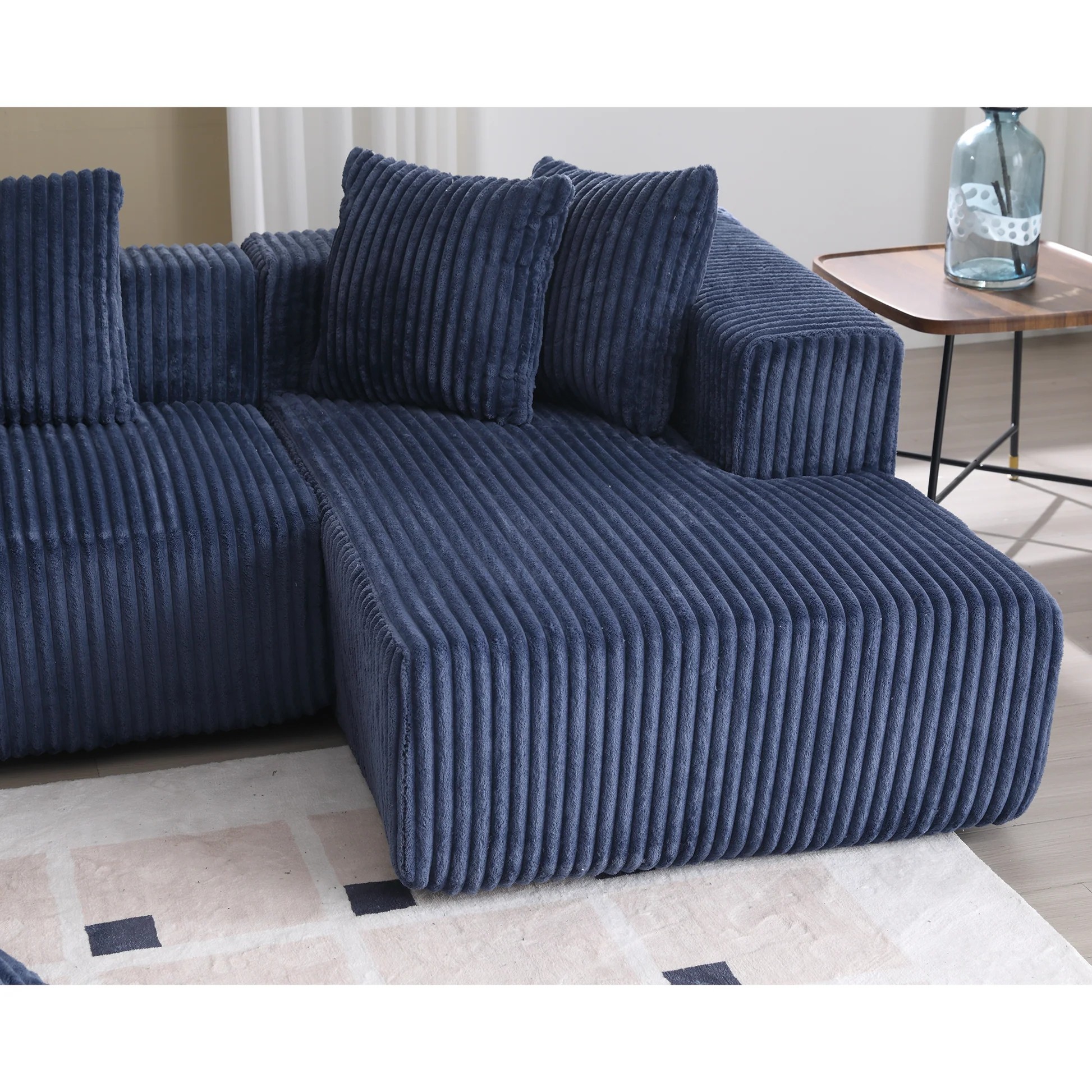 [NEW ARRIVED] [VIDEO PROVIDED]133.45'' Modular Sectional Couch, U-shaped sofa , Chaise Lounge, Striped fabric,Upholstered 4 Seater Couch for Living Room, Free Combination Sofa (Corduroy), Blue W2108S063901969323010122