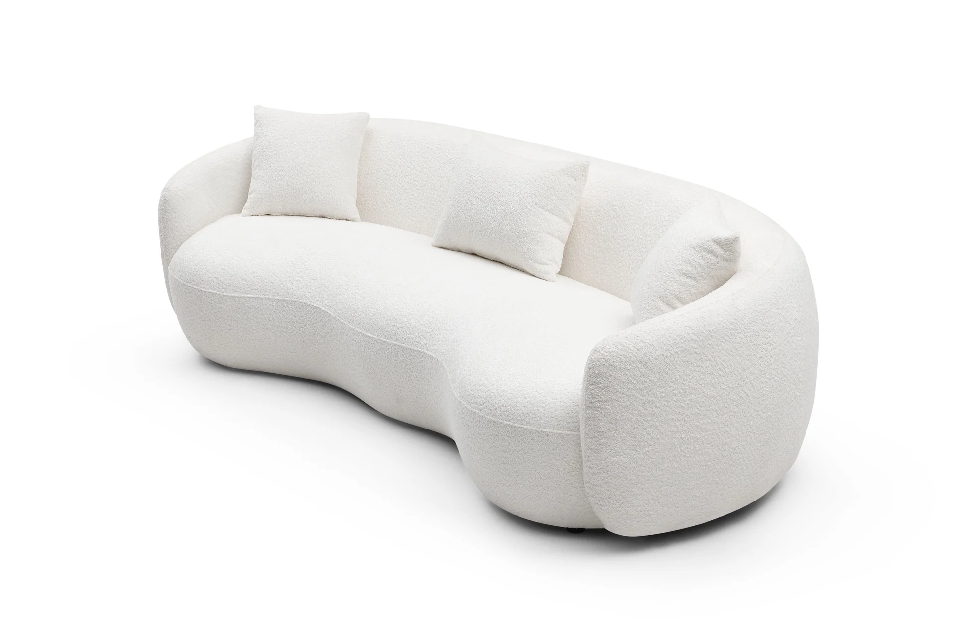 Mid Century Modern Curved Living Room Sofa, 4-Seat Boucle Fabric Couch for Bedroom, Office, Apartment, off white(beige and white) W8765769863888772620163121